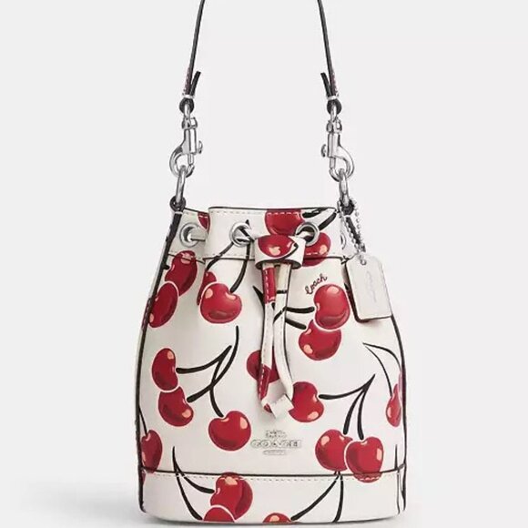 COACH Mini Bucket Bag With Cherry Print - Picture 1 of 8